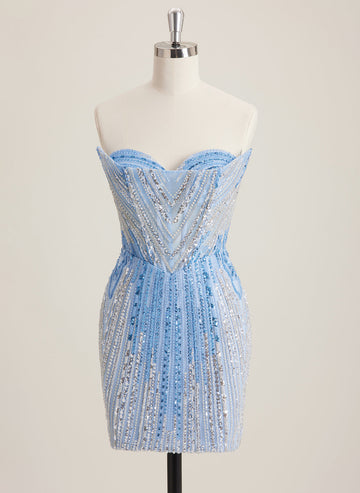 Sheath/Column Sweetheart Short Sequin Mini Dress With Beading Sequins