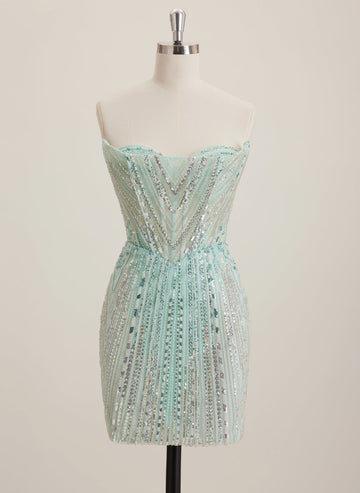 Sheath/Column Sweetheart Short Sequin Mini Dress With Beading Sequins