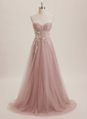 Ball-Gown/Princess Sweetheart Sweep Train Tulle Maxi Dresses With Sequins 3D Floral