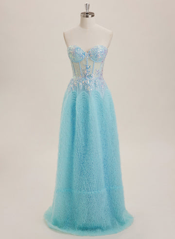 Ball-Gown/Princess Sweetheart Sweep Train Tulle Maxi Dresses With Sequins