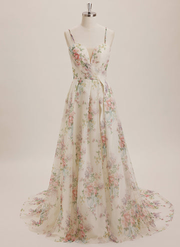 Ball-Gown/Princess Sweetheart Sweep Train Organza Maxi Dresses With Pleated