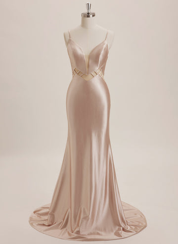 Trumpet/Mermaid V-Neck Sweep Train Jersey Maxi Dresses