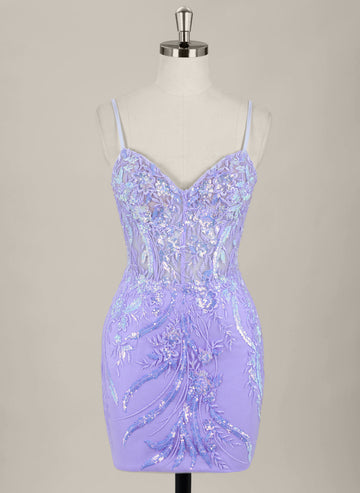 Sheath/Column Sleeveless Short Lace Homecoming Dress With Sequins