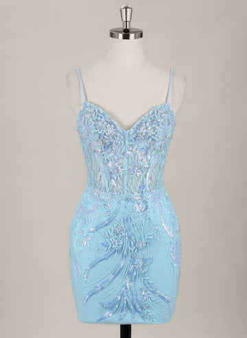 Sheath/Column Sleeveless Short Lace Homecoming Dress With Sequins