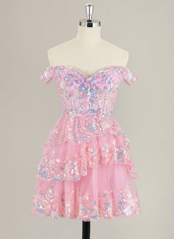 Ball-Gown/Princess Short Tulle Homecoming Dress With Sequins
