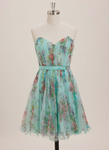 A-line Sweetheart Short Tulle Mini Dress With Bow Pleated