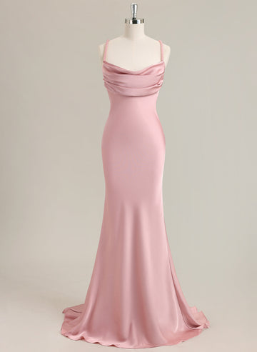 Trumpet/Mermaid Sleeveless Sweep Train Satin Prom Dress