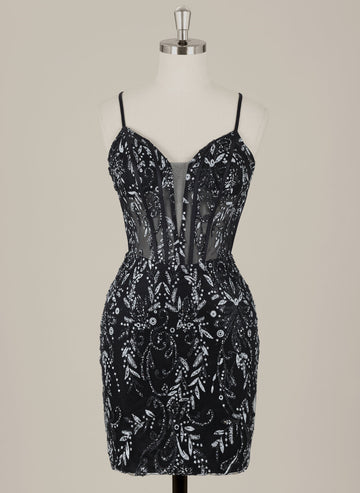 Sheath/Column Spaghetti Straps Short Sequin Homecoming Dress