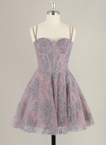 Ball-Gown/Princess Spaghetti Straps Short Sequin Homecoming Dress