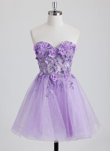 Ball-Gown/Princess Sweetheart Short Tulle Homecoming Dress With 3D Floral Sequins