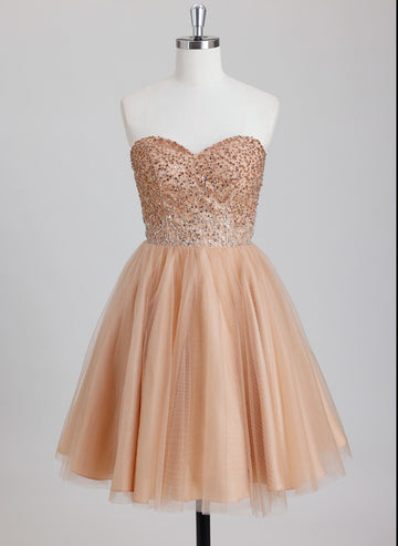 Ball-Gown/Princess Sweetheart Short Tulle Homecoming Dress With Beading Sequins