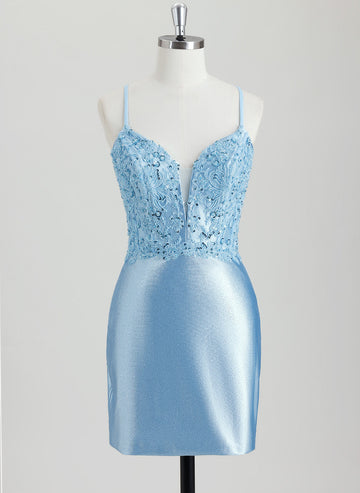 Bodycon V-Neck Short Silky Satin Homecoming Dress With Sequins