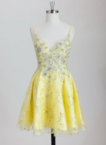 A-line Spaghetti Straps Short Lace Homecoming Dress With Sequins