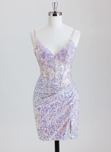 Sheath Spaghetti Straps Short Sequined Homecoming Dress With Sequins