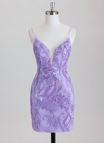 Sheath/Column V-Neck Short Sequin Homecoming Dress With Beading Sequins