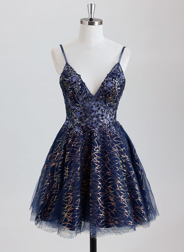 Ball-Gown/Princess Spaghetti Straps Short Sequined Homecoming Dress With Sequins