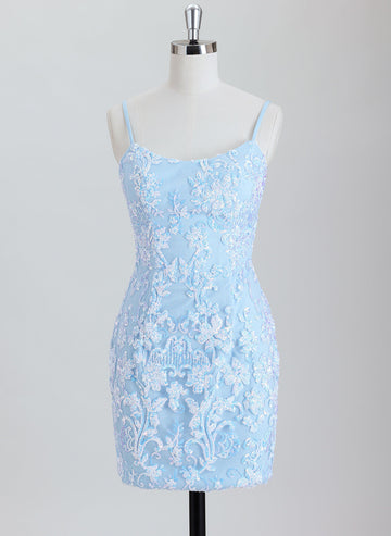 Sheath Spaghetti Straps Short Sequined Homecoming Dress With Sequins