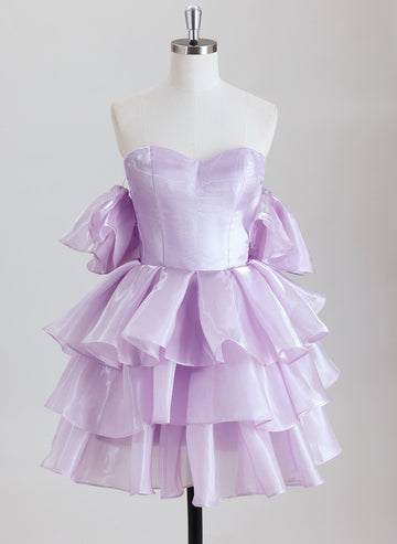 Ball-Gown/Princess Short Sleeve Short Organza Homecoming Dress With Ruffle