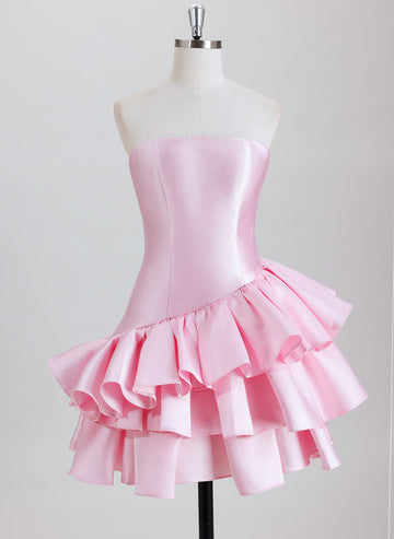 Ball-Gown/Princess Sleeveless Short Satin Homecoming Dress With Ruffle