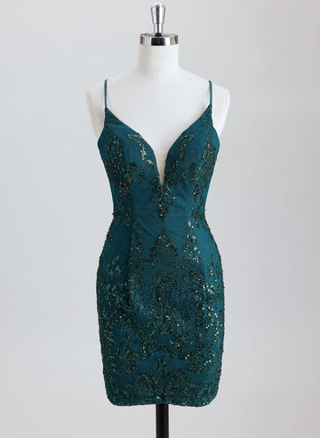 Sheath Spaghetti Straps Short Sequined Homecoming Dress With Sequins