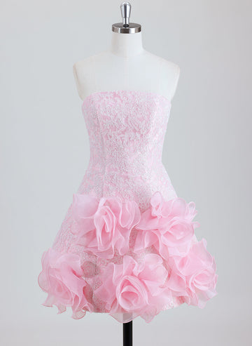 A-line Straight Short Lace Homecoming Dress With Ruffle