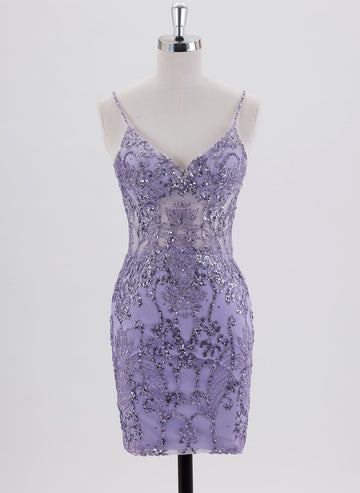 Sheath Spaghetti Straps Short Sequin Homecoming Dress With Sequins