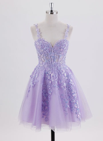 Ball-Gown/Princess Sleeveless Short Tulle Homecoming Dress With Sequins