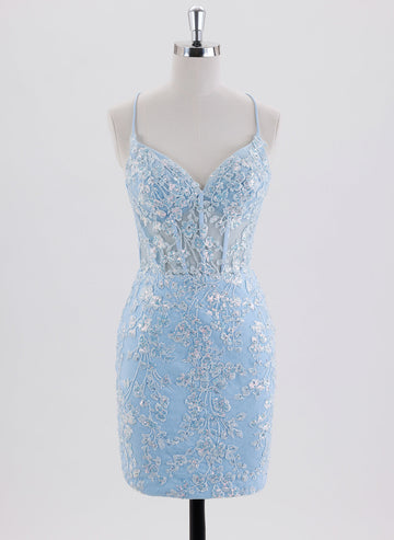 Sheath/Column Spaghetti Straps Short Tulle Homecoming Dress With Sequins