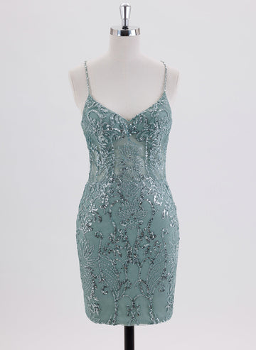 Sheath/Column Spaghetti Straps Short Sequin Homecoming Dress With Sequins