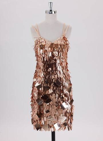 Sheath/Column Spaghetti Straps Short Sequin Homecoming Dress With Sequins