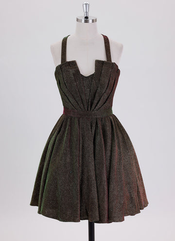 Ball-Gown/Princess Sleeveless Short Metallic Homecoming Dress With Pleated
