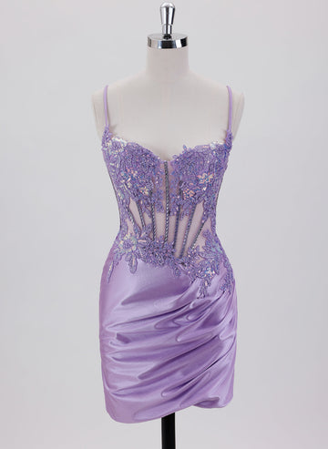 Sheath/Column Sleeveless Short Satin Homecoming Dress With Sequins