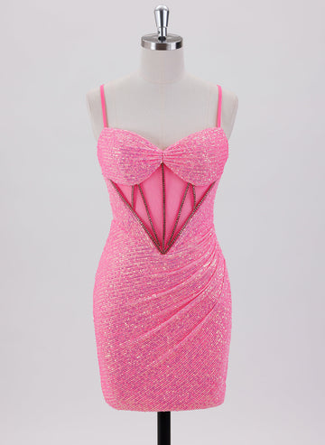 Sheath/Column Spaghetti Straps Short Sequin Homecoming Dress With Rhinestone