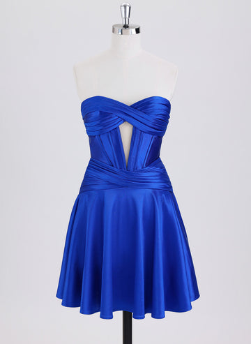 A-line Sleeveless Short Satin Homecoming Dress With Pleated