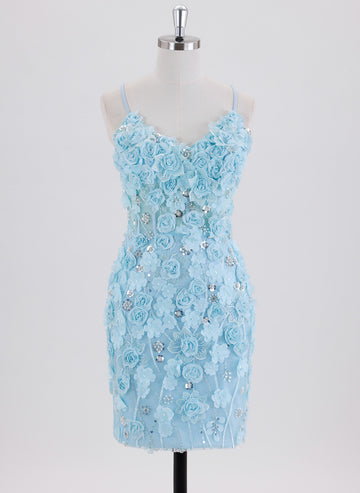 Sheath/Column Spaghetti Straps Short Homecoming Dress With Sequins