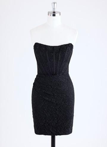 Sheath/Column Sleeveless Short Lace Homecoming Dress With Rhinestone