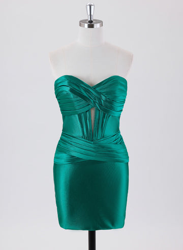 Sheath/Column Sleeveless Short Satin Homecoming Dress With Pleated