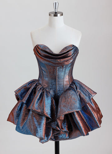 Ball-Gown/Princess Short Mettallic Homecoming Dress With Ruffle