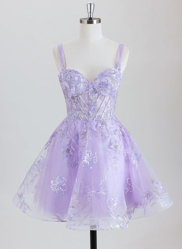 Ball-Gown/Princess Sleeveless Short Tulle Homecoming Dress With Appliques