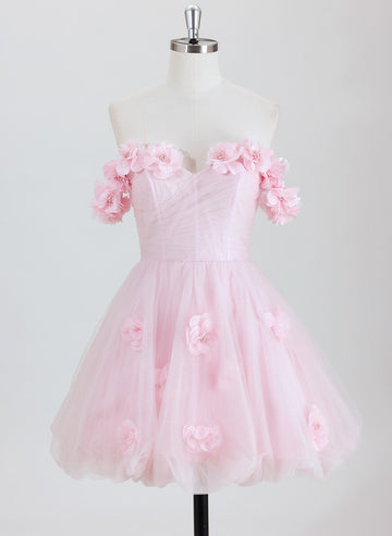 Ball-Gown/Princess Short Tulle Homecoming Dress With 3D Floral