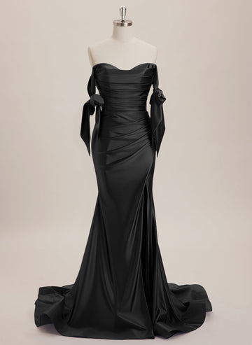 Trumpet/Mermaid Off the Shoulder Sweep Train Jersey Maxi Dresses With Pleated Bow