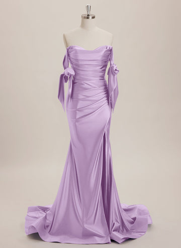 Trumpet/Mermaid Off the Shoulder Sweep Train Jersey Maxi Dresses With Pleated Bow