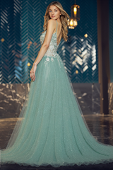 Sleeveless V-Neck Sequins Tulle Ball-Gown/Princess Maxi Dress