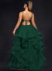 Ball-Gown/Princess Scoop Floor-Length Tulle Maxi Dresses With Rhinestone Beading