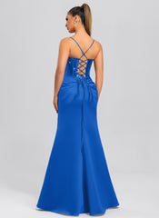 Etui/Säule Wasserfall-Ausschnitt Bodenlang Pailletten Satin Maxikleid mit Pailletten