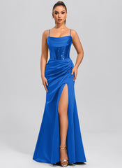 Etui/Säule Wasserfall-Ausschnitt Bodenlang Pailletten Satin Maxikleid mit Pailletten
