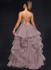 Ball-Gown/Princess Scoop Floor-Length Tulle Maxi Dresses With Rhinestone Beading