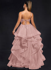 Ball-Gown/Princess Scoop Floor-Length Tulle Maxi Dresses With Rhinestone Beading