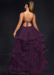 Ball-Gown/Princess Scoop Floor-Length Tulle Maxi Dresses With Rhinestone Beading
