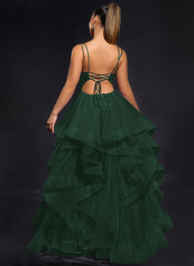 Ball-Gown/Princess Scoop Floor-Length Tulle Maxi Dresses With Rhinestone Beading